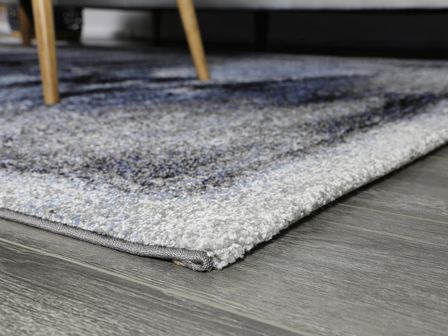 Chelsea Blue and Grey Abstract Bordered Modern Rug