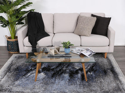 Chelsea Blue and Grey Abstract Bordered Modern Rug