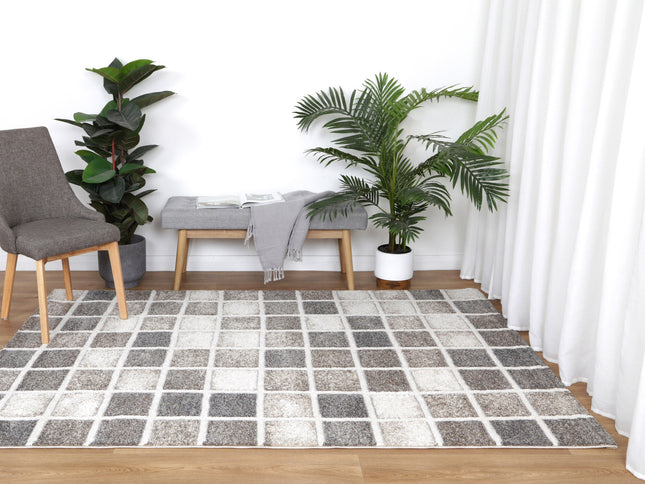 Chelsea Patchwork Grey and Beige Plush Rug