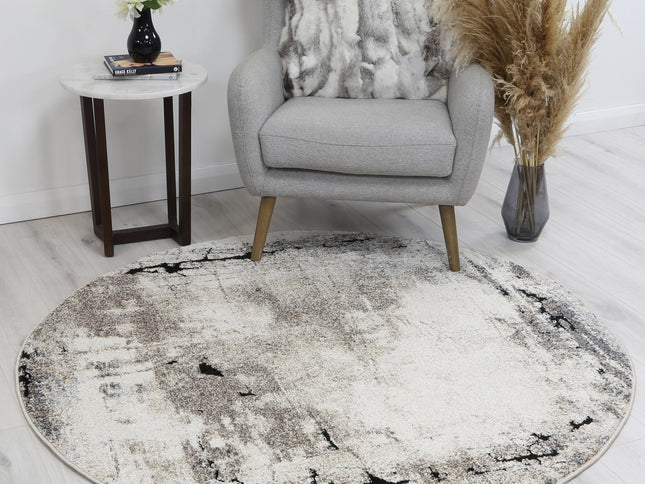 Chelsea Sandstone Grey and Beige Plush Round Rug