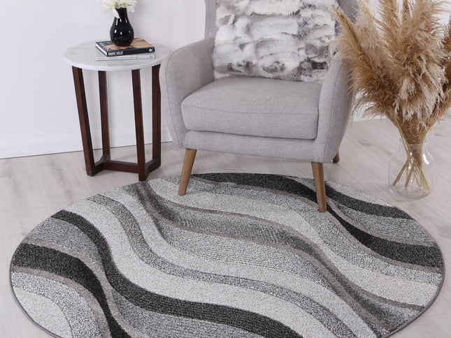 Chelsea Waves Grey Plush Round Rug