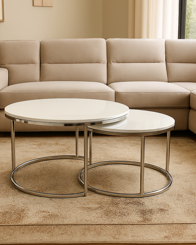 Cindy 2pce Coffee Table - White/silver