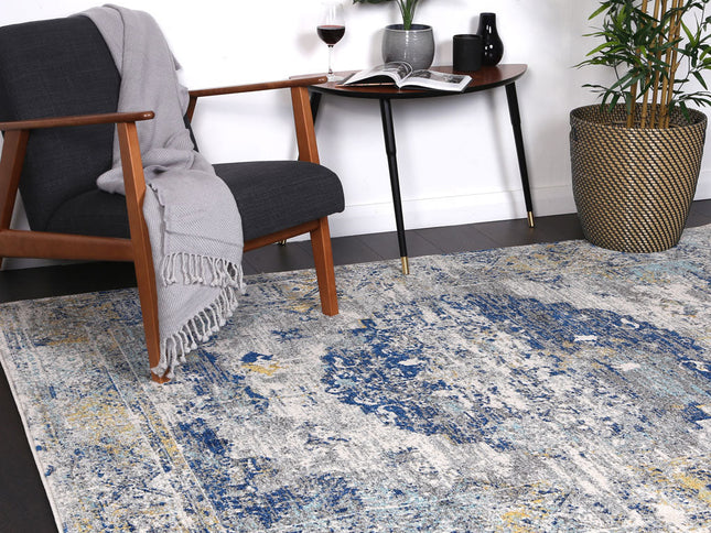 Delicate Faded Blue and Yellow Rug