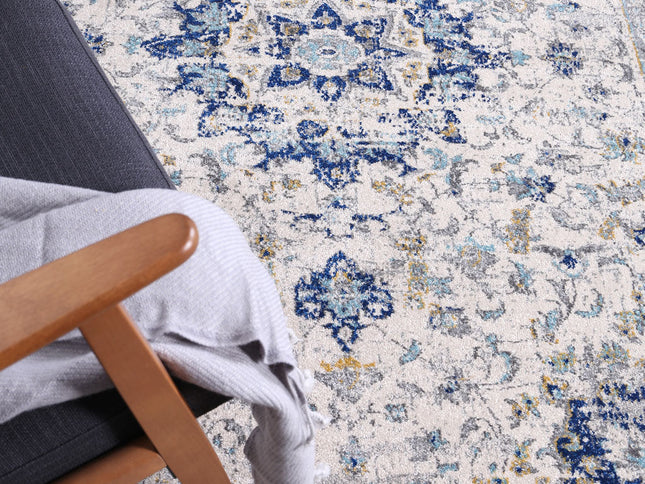 Delicate Magnificance Ivory and Blue Rug