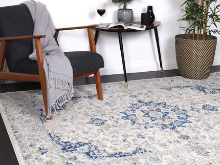 Delicate Magnificance Ivory and Blue Rug
