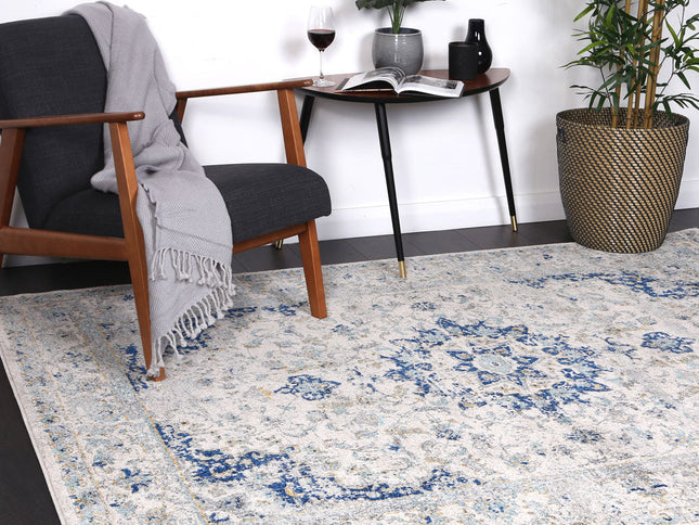Delicate Magnificance Ivory and Blue Rug