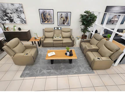 Delta 3+2+1 Electric Recliner - Light Coffee