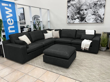 Doncaster Corner Lounge - Charcoal (Leather)