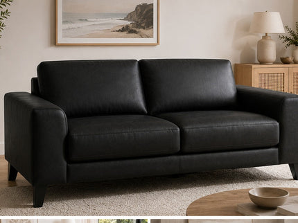 Duffy 2.5 + 2 Seater Leather Sofa - Black