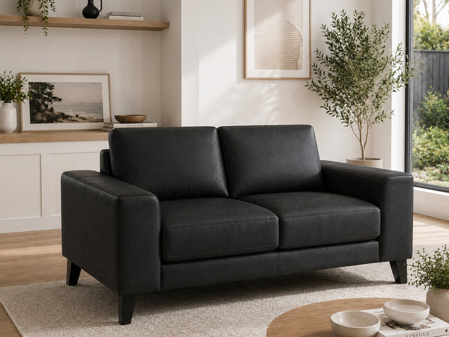 Duffy 2 Seater Leather Sofa - Black