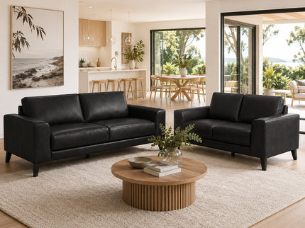 Duffy 2.5 + 2 Seater Leather Sofa - Black