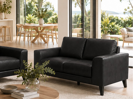 Duffy 2.5 + 2 Seater Leather Sofa - Black