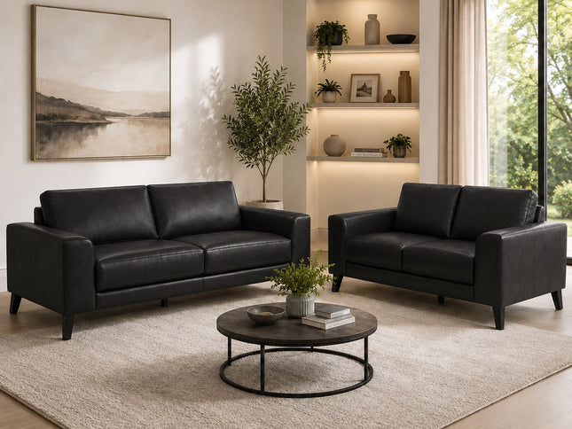 Duffy 2.5 Seater Leather Sofa  - Black