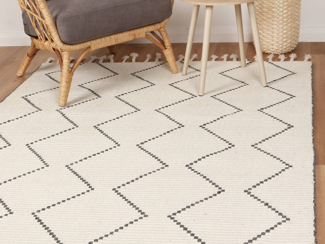 Goa Zig-Zag Wool Blend Cream Rug