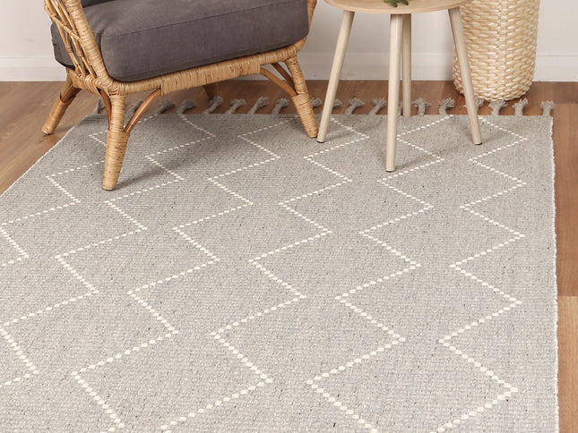 Goa Zig-Zag Wool Blend Grey Rug