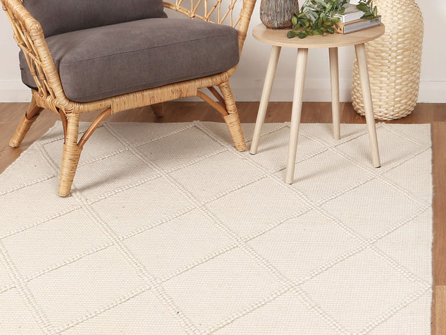 Goa Lattice Wool Blend Cream Rug (No Tassel)