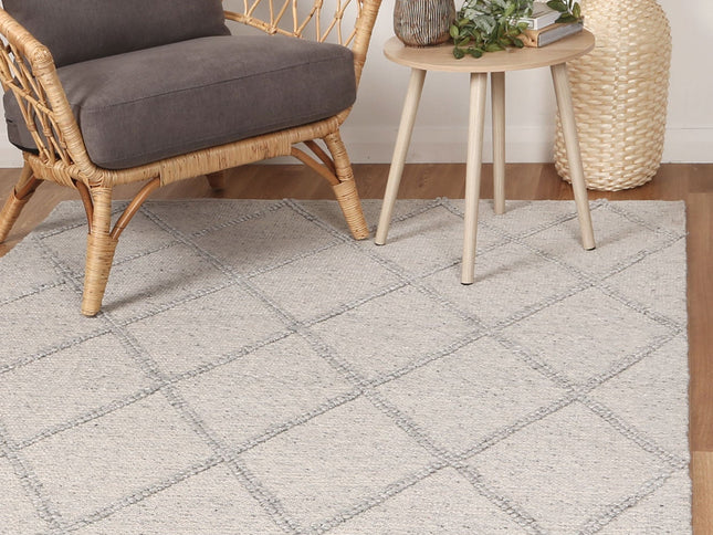 Goa Lattice Wool Blend Grey Rug (No Tassel)