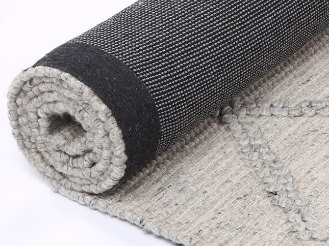 Goa Lattice Wool Blend Grey Rug (No Tassel)