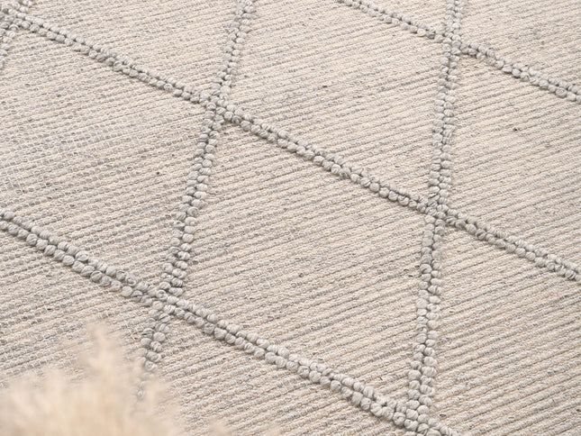 Goa Lattice Wool Blend Grey Rug (No Tassel)