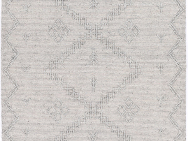 Goa Aztec Wool Blend Grey Rug (No Tassel)
