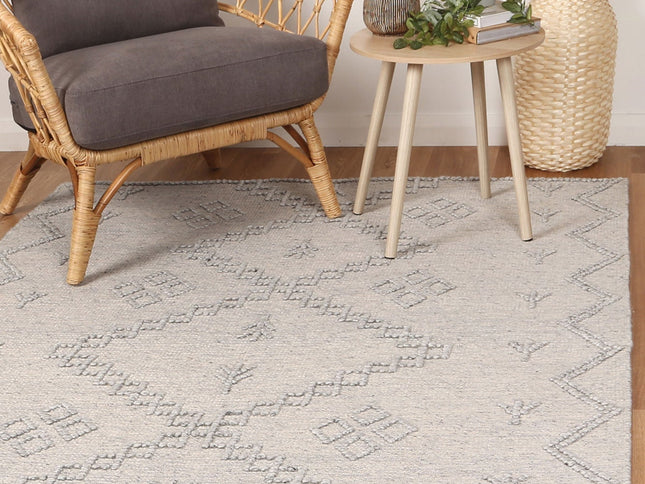 Goa Aztec Wool Blend Grey Rug (No Tassel)