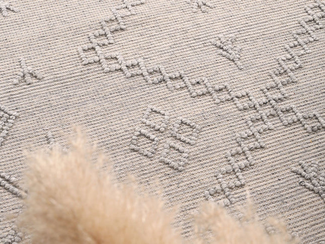 Goa Aztec Wool Blend Grey Rug (No Tassel)