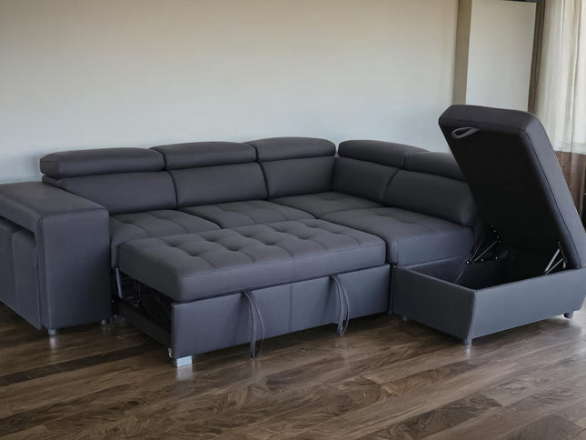 Glebe Right Chaise Sofa Bed - Black