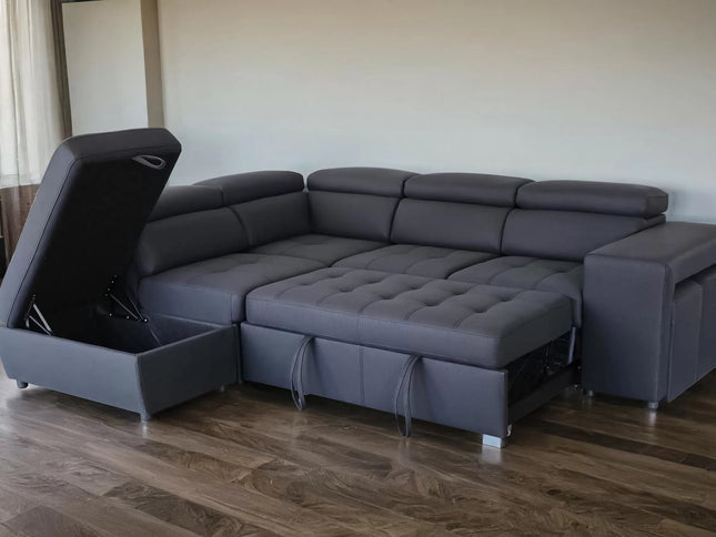 Glebe Left Chaise Sofa Bed - Latte