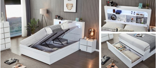 Hannah Double Bed - White High Gloss