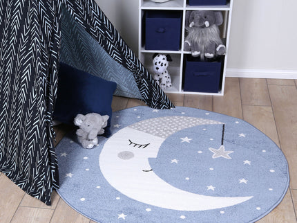 Happy Feet Nodding off to Nod Blue Round Kids Rug