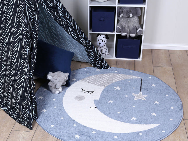 Happy Feet Nodding off to Nod Blue Round Kids Rug