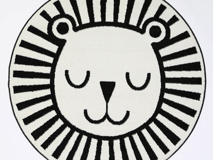 Happy Feet Budding Bear Black and White Kids Round Rug
