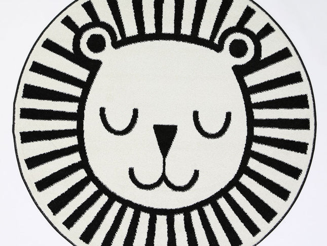 Happy Feet Budding Bear Black and White Kids Round Rug