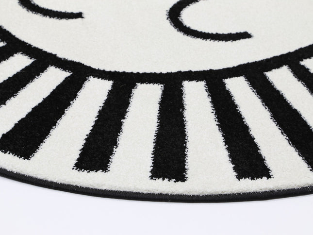 Happy Feet Budding Bear Black and White Kids Round Rug