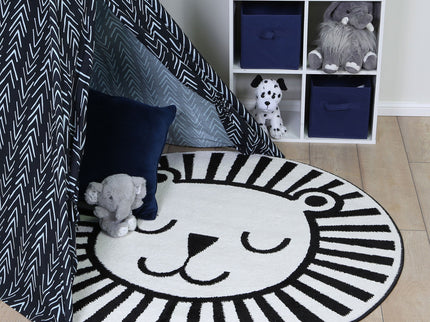 Happy Feet Budding Bear Black and White Kids Round Rug