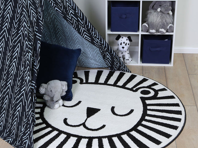 Happy Feet Budding Bear Black and White Kids Round Rug