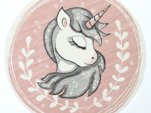 Happy Feet Unique Unicorn Pink Kids Round Rug