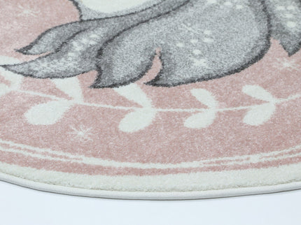Happy Feet Unique Unicorn Pink Kids Round Rug