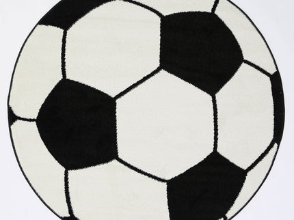 Happy Feet Soccer Ball Black and White Kids Rug