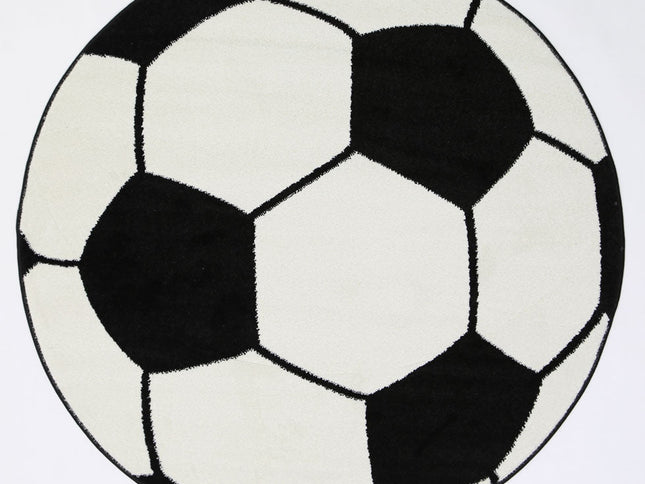 Happy Feet Soccer Ball Black and White Kids Rug