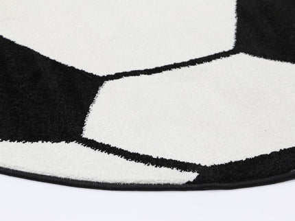 Happy Feet Soccer Ball Black and White Kids Rug