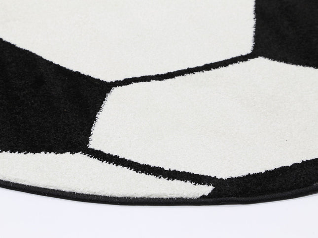 Happy Feet Soccer Ball Black and White Kids Rug