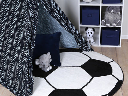Happy Feet Soccer Ball Black and White Kids Rug