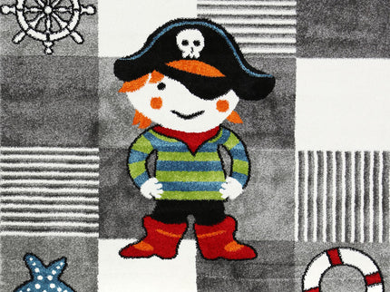 Happy Feet Pirate Party Grey Kids Rug