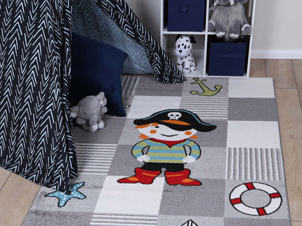 Happy Feet Pirate Party Grey Kids Rug