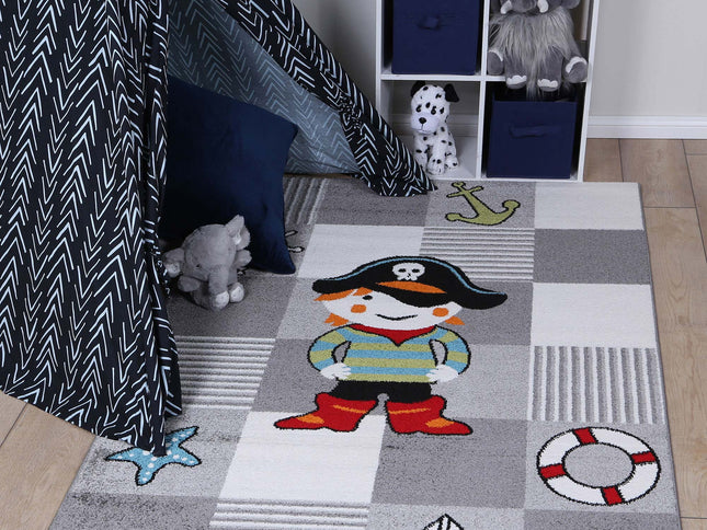 Happy Feet Pirate Party Grey Kids Rug