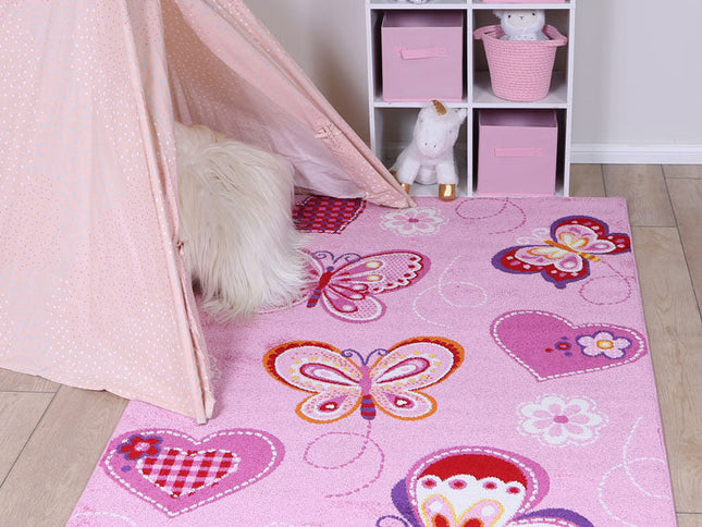 Happy Feet Beautiful Butterflies Pink Kids Rug