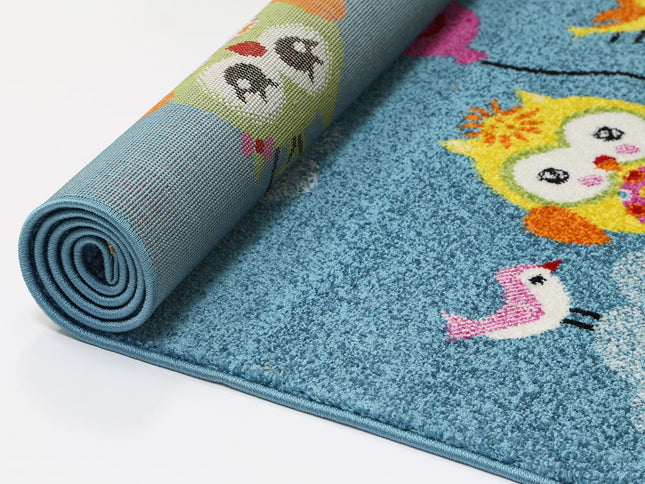 Happy Feet Baby Birds Blue Kids Rug