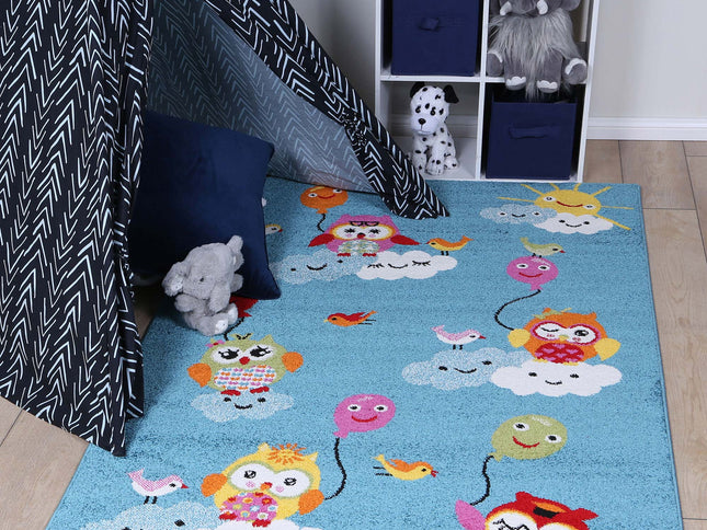 Happy Feet Baby Birds Blue Kids Rug