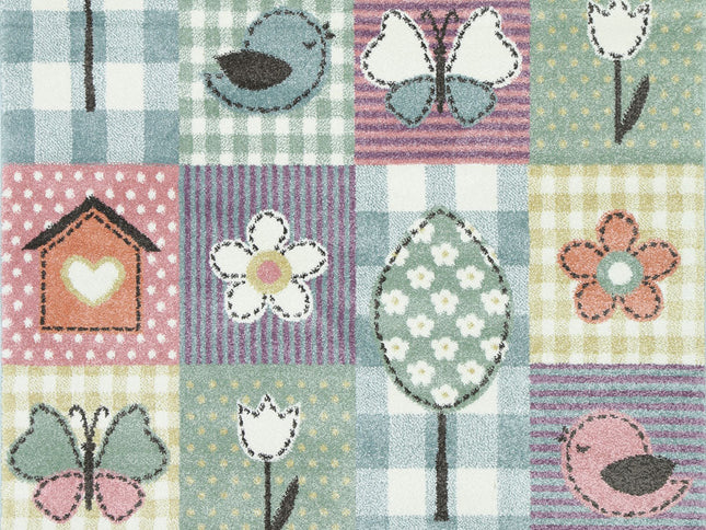 Happy Feet Cross-Stitch Cottage Multi Kids Rug